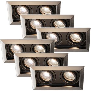 HOFTRONIC™ 6er-Set Durham LED Einbaustrahler Doppel Edelstahl - GU10 5 Watt 400 lumen – 4000K Neutralweiß - Schwenkbar - IP20 für Innen - Rechteckig