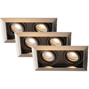 HOFTRONIC™ 3er-Set Durham LED Einbaustrahler Doppel Edelstahl - GU10 5 Watt 400 lumen – 2700K Warmweiß - Schwenkbar - IP20 für Innen - Rechteckig