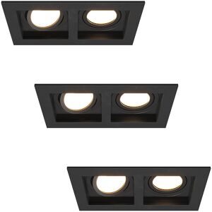 HOFTRONIC™ 3er-Set Fresno Doppel-Einbaustrahler - Rechteckig - 2x GU10 - 4000KNeutral weiß- 10 Watt 800 lumen- Schwenkbar - IP20 staubdicht - Schwarz - Mit Kabelanschlüssen