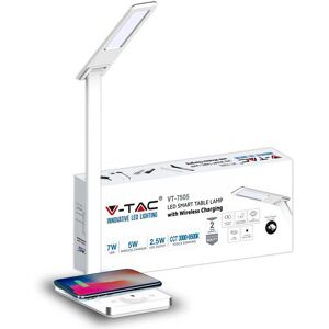 V-Tac Vt-7505 7w Led-Tischlampe Mit Touch-Farbwechsel 3in1 Dimmbar Mit Kabelloser Ladestation, Weißes Gehäuse - Sku 218603