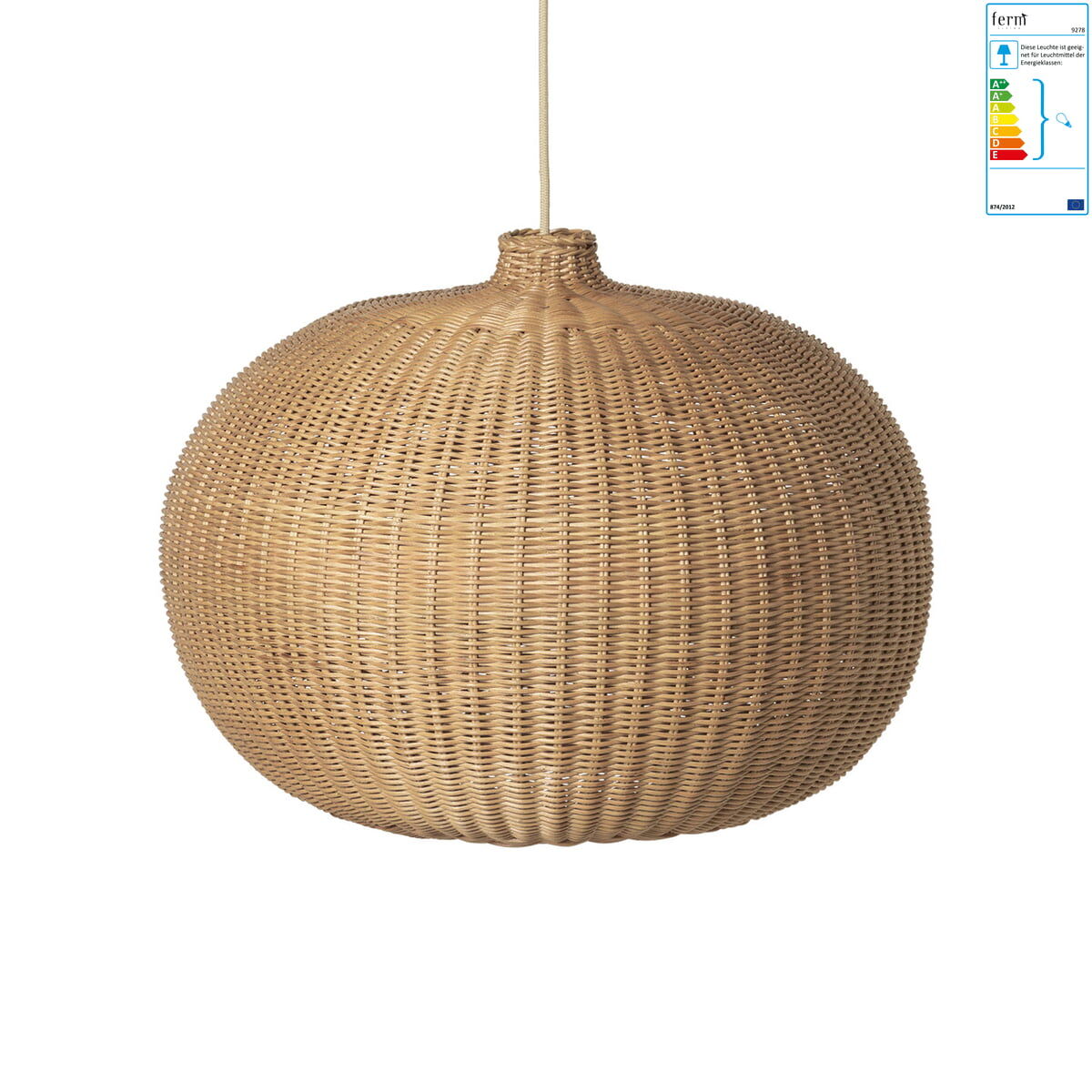 ferm LIVING - Geflochtene Rattan-Leuchte, Belly, natur