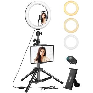 ELECTRIC GIANT RingLysstativ 10 tommer Live Ring Light med tablet / mobiltelefonholder Bluetooth Remote Shutter 3 Light Modes + 11 Lysstyrkeniveauer 1,34 m