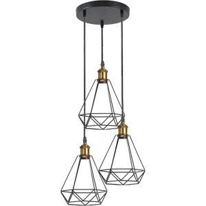 Ledsone Rund Sort Moderne Retro Industriel Loftslys Screen Pendel Pendel Light Cage 3-Vejs Lampe