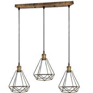 Ledsone Rektangel Gul Messing Moderne Retro Industriel Loftslys Screen Pendel Pendel Light Cage 3-Vejs Lampe