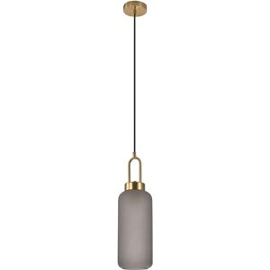 House Nordic Luton Pendel - Pendel I Mat Smokey Glas, Messingfarvet Fatning, Cylinderformet, Ø13 Cm, 150 Cm Stofledning