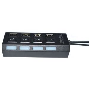 MTK 4 porte USB Hubb 2.0 High Speed Hub tænd/sluk-knap med LED-lampe Black