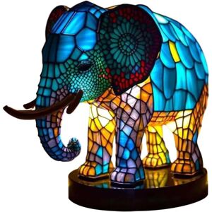 brand Animal Bordlampe Series Farvet Resin Elephant Dragon Wolf Lamp Retro Sengelampe Tiffany Style Night Light Bohemian Resin Lampe til Bedroo elefant