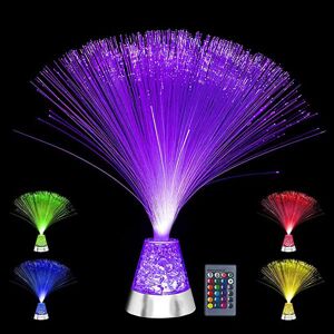 Fiberoptisk lampe Farveskiftende krystalbase med fjernbetjening - Usb/batteridrevet fiberoptisk centerstykke sensorisk lys