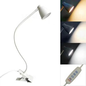 INF LED bordlampe med klemme / 3 farvetilstande lang / fleksibel svanehals Hvid