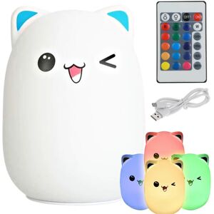 Mobil o Teknik Genopladelig Cat Night Lamp - RGB - Silikone - Fjernbetjening Multicolor