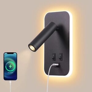 GeekAtmosphere LED væglampe, læselampe ved sengekanten med kontakt, USB-opladningsport, stemningsbelysning i soveværelset Justerbar spotlight sort [Energiklasse F]
