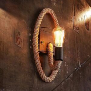 Enkel Og Cool Væglampe Væglamper Retro Loft Hamp Rope Væglampe Metal Oval Industri Vintage Væg