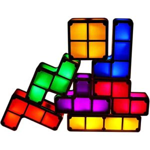 Tetris stabelbar natlampe, 7 stk gør-det-selv-led 7 farver 3d-puslespil Induktions-sammenlåsende skrivebordslampe Belysning gør-det-selv magiske blokke skarpt lys til børn teenagere