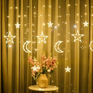 WEIWZI Star Moon Curtain Lights, 3,5 m Moon Curtain Light Ramadan, LED Star String Lights, Star Curtain Lights, Dekorativ lampe til vinduet, jul