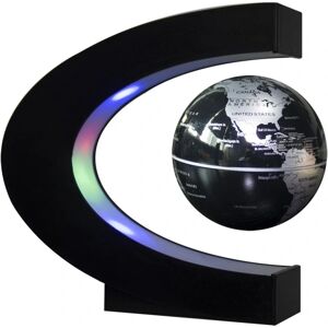 WEIWZI C-form magnetisk levitation flydende globe med LED-lys, verdenskort til skrivebordsdekoration (sort-sølv) britisk standard tre-flade stik (UK)