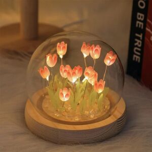 WEIWZI LED Tulip Natlampe Batteridrevet bordplade med 13 blomster, Sød Tulipanlampe, Gør-det-selv boligindretningslampe Stue Soveværelse til gave, Pink