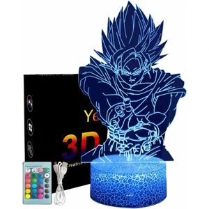 WEIWZI Goku 3D Natlys, Anime Lampe Børn Goku 3D Lampe,Fjernbetjening 16 Farver Skiftende LED Illusion Lampe og Art Deco Lampe,Jule Fødselsdagsgave,D
