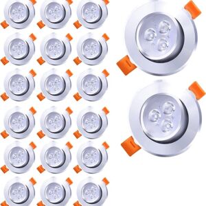 Pakke med 20 LED-indbygningsspots 3W kølig hvid 6000K 245LM KLB