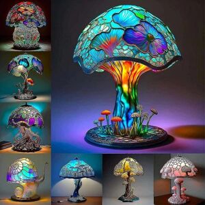 unbranded 2023 Ny, farvet glas plante-serie bordlampe, vintage bordlampe, farverig svampelampe, B
