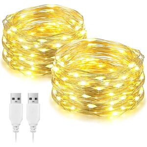 2 pakke 10m LED-strenglys, USB-drevet, 100 LED-sølvtråd De