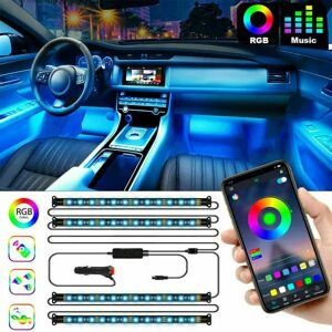 Ledlist_Sverige 4 stk RGB LED strip / Lyssløjfe til bilen LED-Strip Bluetooth APP Multicolor