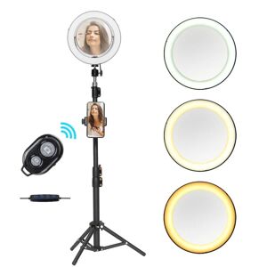 Selfielampa Ring Light Selfie Lampe LED med spejl + fjernbetjeningsstativ Black