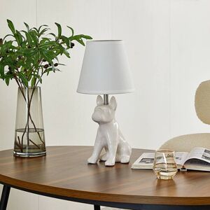 Lindby bordlampe Herry, hvid, keramik, hund, 46,5 cm høj