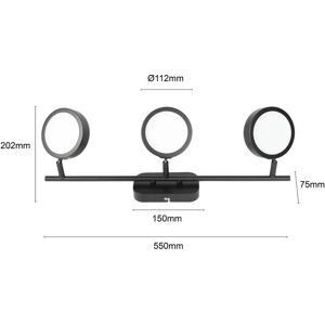 Lindby spot Neros, sort, 3-lys, 55 cm, CCT, jern