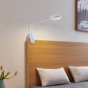 Prios LED-klemmelampe Harumi, hvid, genopladeligt batteri, USB, 51 cm høj