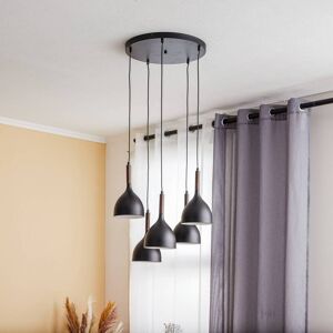 Euluna Noak hængelampe, 5 lyskilder, rund, sort/træ natur