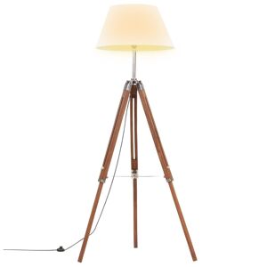 vidaXL gulvlampe med trefod 141 cm massivt teaktræ honningbrun og hvid