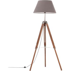 vidaXL gulvlampe med trefod 141 cm massivt teaktræ honningbrun og grå