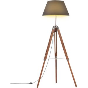 vidaXL gulvlampe med trefod 141 cm massivt teaktræ honningbrun og sort