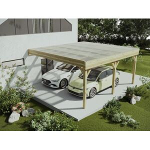 Cochera abierta doble adosada de madera tratada - con techo de PVC - 2 coches - 29,3 m² - ARTEMIDA de Expertland