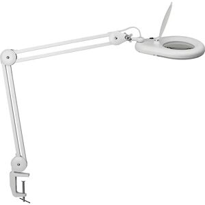 MAUL Lámpara LED con lupa viso, longitud de brazo 410 mm, con pinza para mesa, blanca