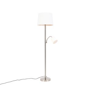 QAZQA Lámpara de pie clásica acero pantalla blanca flexo 65 x 38 x 158(cm)