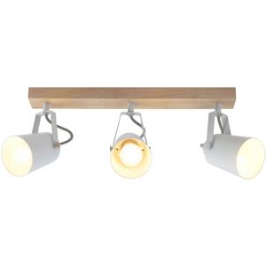 Cristalrecord Regleta techo nórdico de madera y 3 focos metálicos blancos orientable