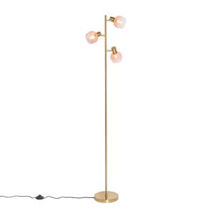 QAZQA Lámpara de pie art deco dorada con cristal rosa 3 luces 25 x 150 (cm)