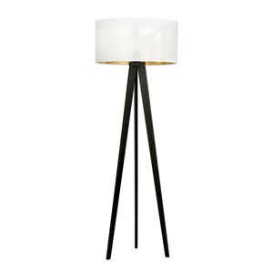 Wonderlamp Lámpara de pie trípode de madera con pantalla blanco y dorado