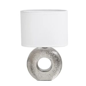 LOLAhome Lámpara de mesa anillo martelado de cerámica plateada de 20x10x31 cm