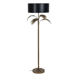 LOLAhome Lámpara de pie hojas de palmera de metal con pantalla negra y dorada de Ø 50x168 cm
