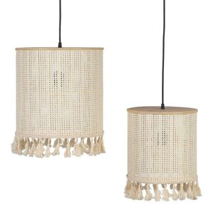 LOLAhome Set de 2 lámparas de techo pantalla con borlas de ratán y bambú beige y natural