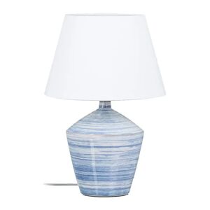 LOLAhome Lámpara de mesa trazos de cerámica y tela blanca y azul de Ø 30x44 cm