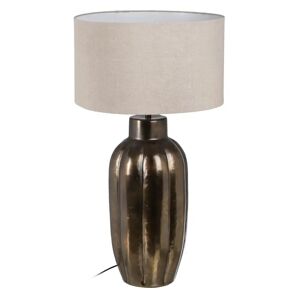 LOLAhome Lámpara de mesa acanalada de aluminio y lino color bronce de Ø 48x87 cm