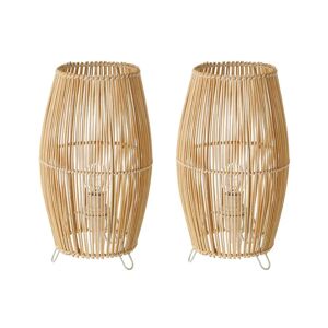LOLAhome Set de 2 lámparas de mesita de noche de varillas de bambú natural de Ø 17x29 cm