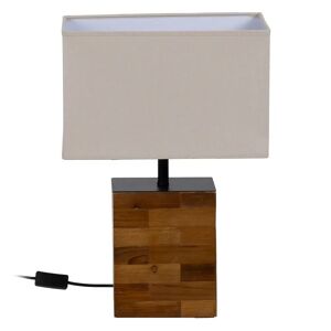 LOLAhome Lámpara de mesa cubo con pantalla de tela de madera marrón y beige de 35x18x51 cm