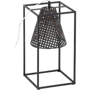 LOLAhome Lámpara de mesa cubo con pantalla de rejilla de metal negra de 20x20x42 cm