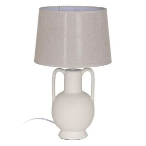 LOLAhome Lámpara de mesa tinaja con pantalla de tela de cerámica blanco roto de Ø 28x47 cm