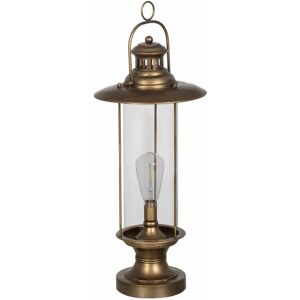 LOLAhome Lámpara de pie farol con mecanismo de pilas de metal dorada de Ø 27x58 cm