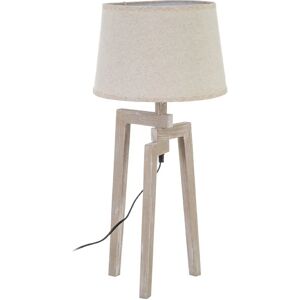 LOLAhome Lámpara de mesa trípode de lino y madera beige de Ø 30x66 cm